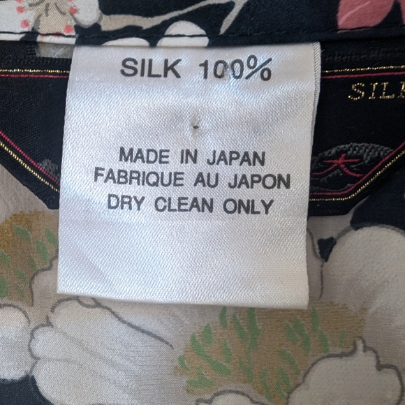 VTG 100% Silk Mid-Century Japanese Kimono Robe Navy Blue Floral Mid - Picture 7 of 8